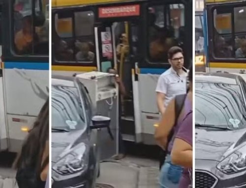 Homem tenta embarcar com geladeira em ônibus lotado no Rio.